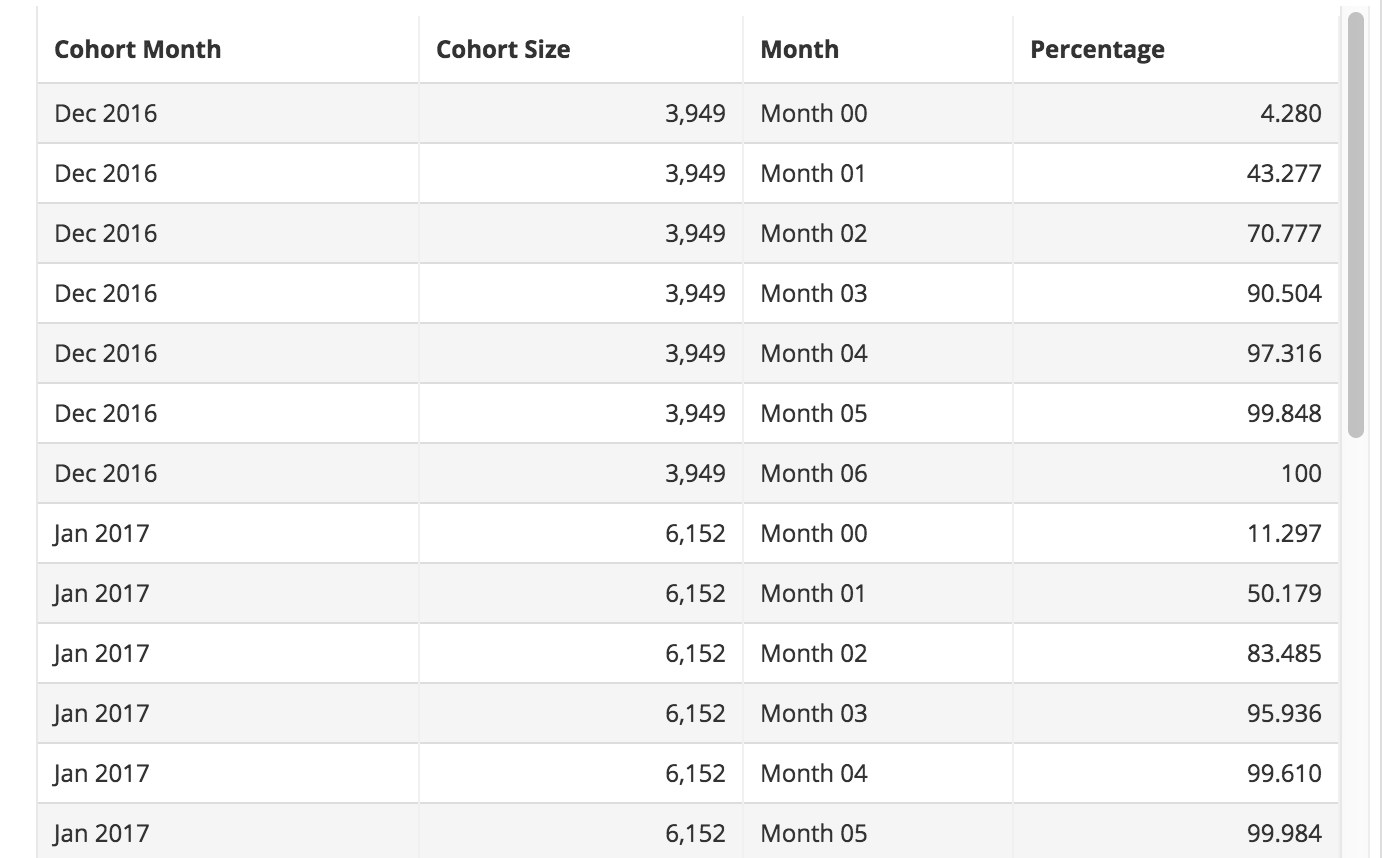 Raw Cohort Analysis Table